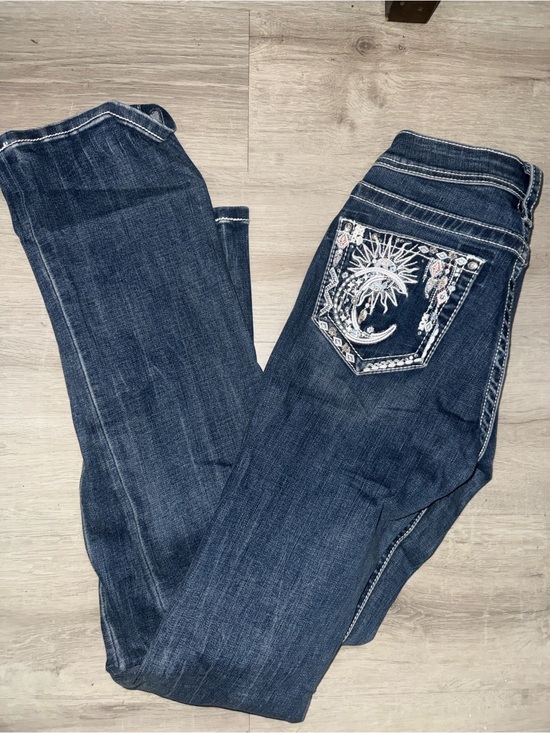 Grace in LA Pants - Grace in LA Dark Blue Bootcut Jeans with Embroidered Celestial Back Pocket